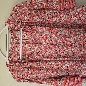 Max Studio Coral Floral Tie-Neck Blouse